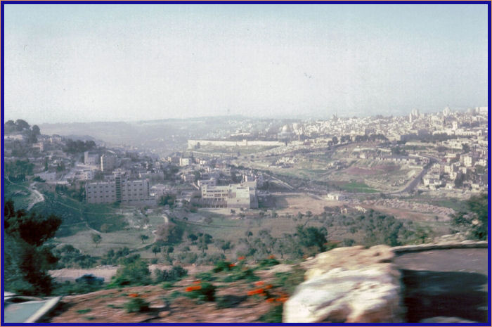 Looking down the Kidron Valley between the Mount of Olives and Jerusalem